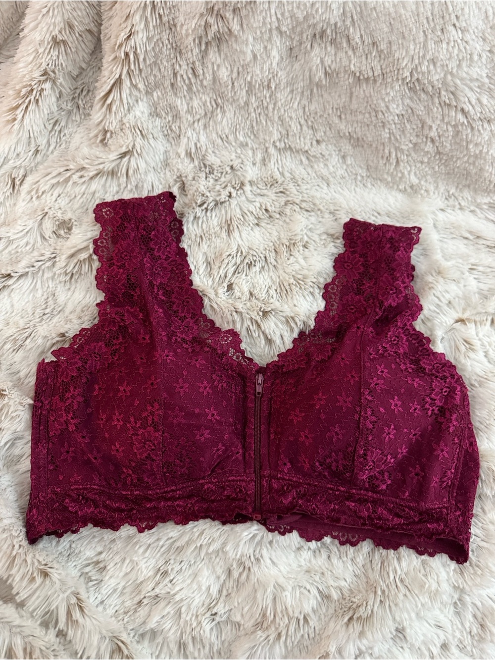 Lace Front-Zip Bralette in Burgundy